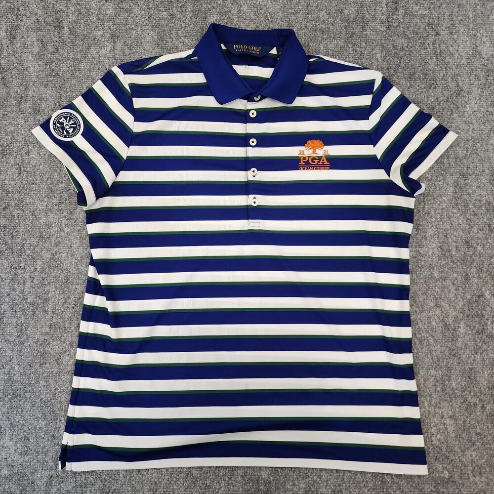 Ralph Lauren Polo Golf Shirt Womens Large Striped Big Pony 21' PGA Ocean Course